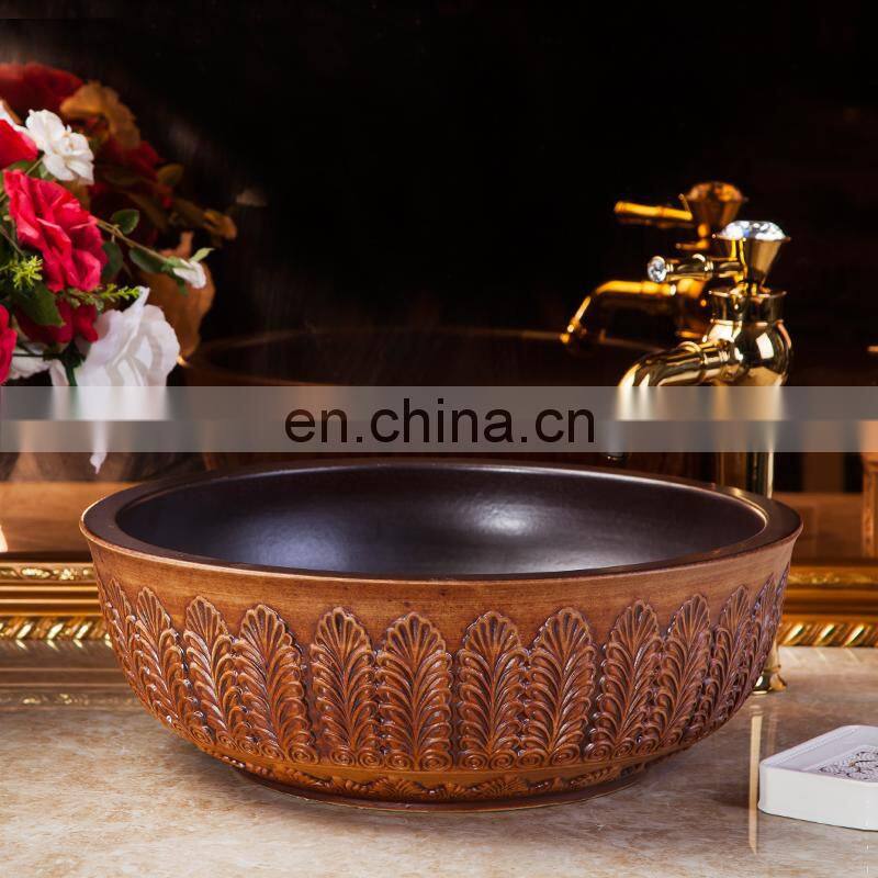 retro style hand carving ceramic sink from capital of porcelain jingdezhen