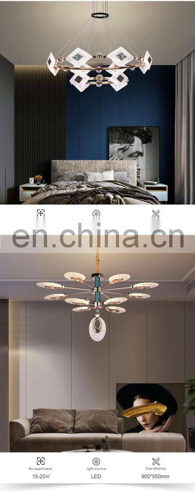 New Product Luxury Decoration Living Room Bedroom Iron Acrylic Indoor Gold LED Modern Pendant Lamp