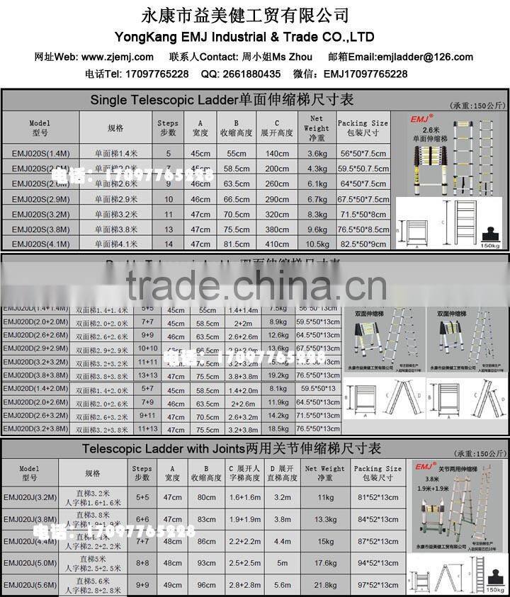 China factory EN131 2.5+2.5 meters aluminum telescopic Ladder