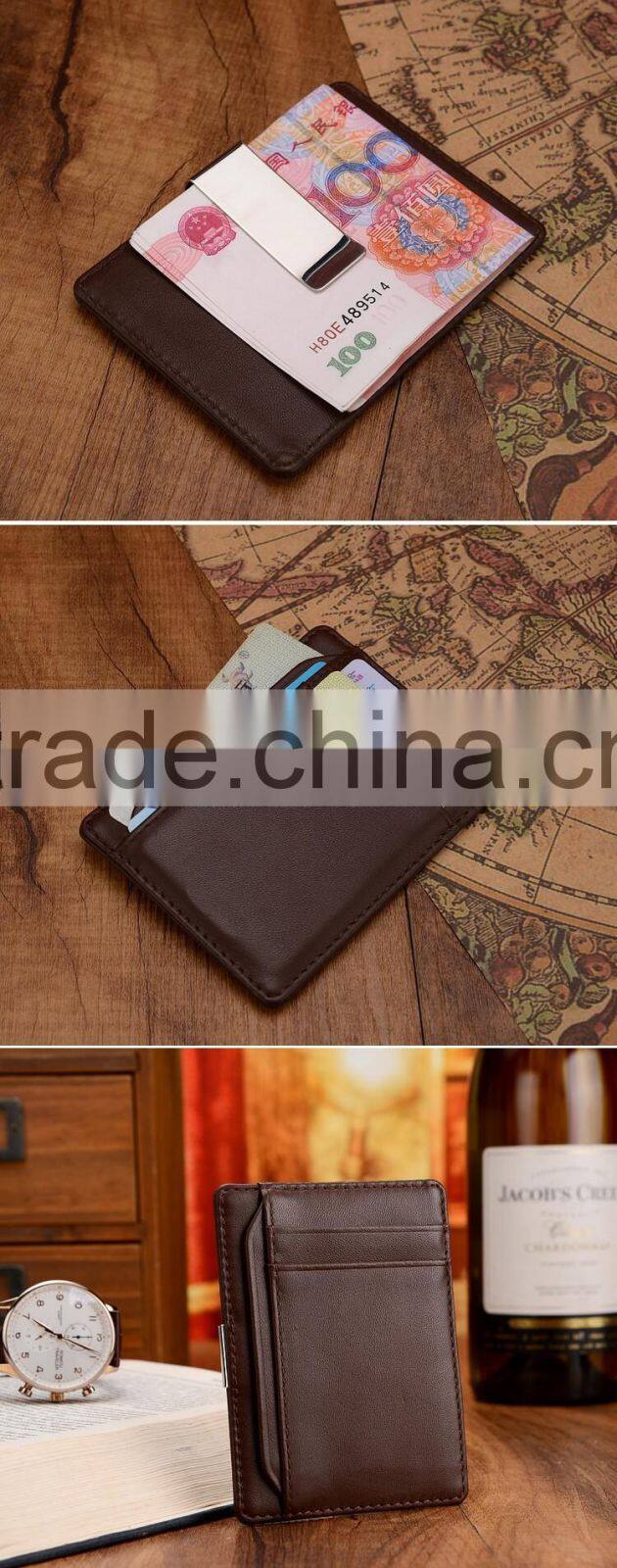 Fashion Design Genuine Leather high capacity Business Name Credit Card Holder pocket wallet with money clip