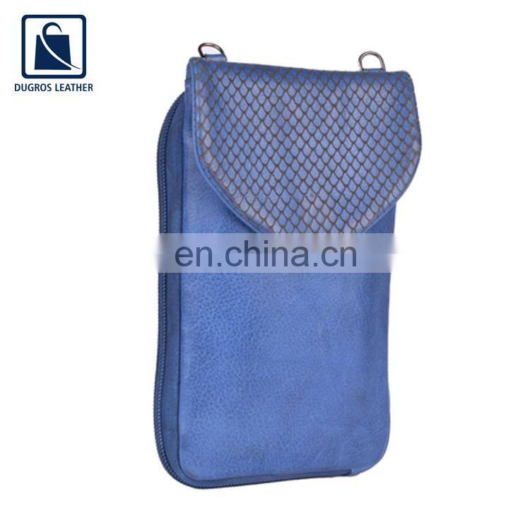 Indian Manufacturer of Silver Antique Fitting Fashion Designer Swiss Cotton Lining Women Genuine Leather Phone Bag