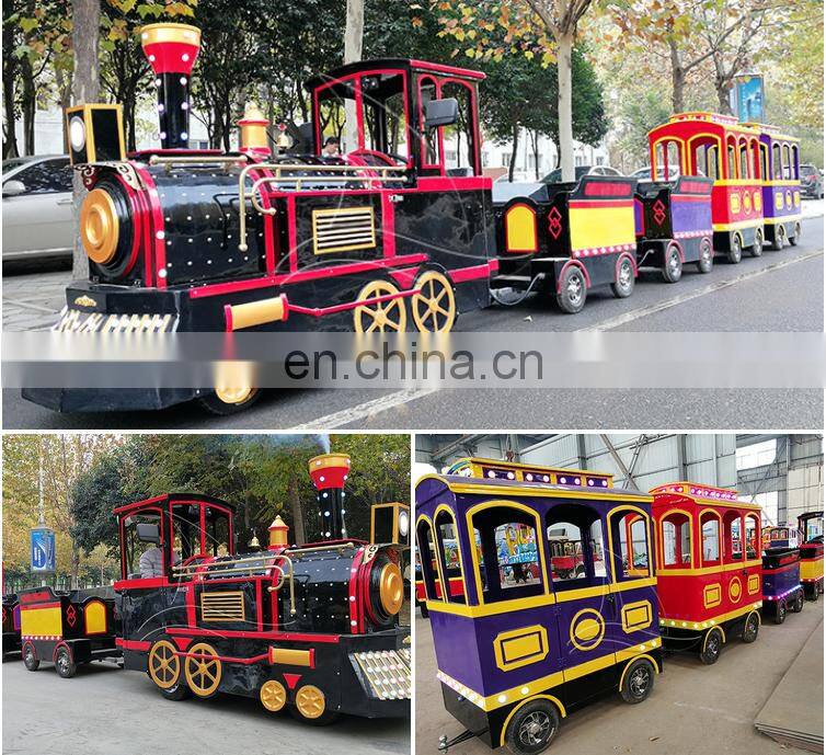 Attraction kids steam old fashion battery operated trackless train mini train set manufacturer