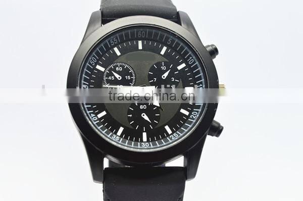 wholesale wrist watch ,mens stainless steel back quartz watch, Black silicone strap
