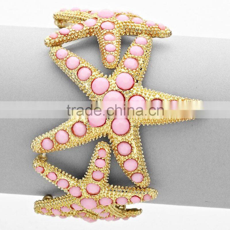Fashion Beach and Sea Life Jewelry Pave Bead Starfish Stretch Bangle Bracelet