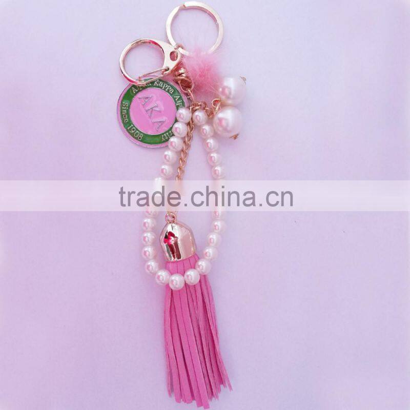 AKA pearl Fashion Braided Leather tassel Keychain Car Keychain auto Keyring AKA keychain