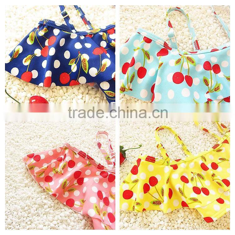 2016 Summer hot sale breathable swomwear baby girl cherry bikini lovely girl beachwear