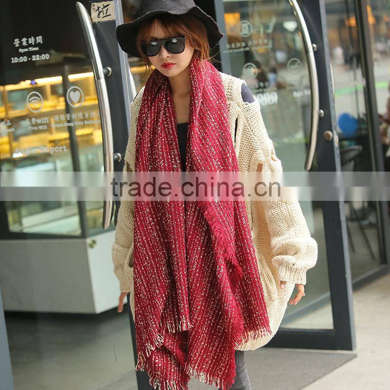 Latest Style Tassel Woven Two-Tone Loop Yarn Lady Winter Wraps And Shawls