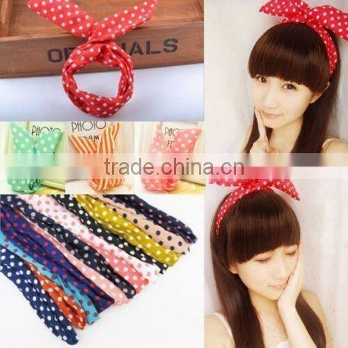 HOT 1 PC Lovely Kids Girls Lady Bow Headwear Hair Bands Hoop Rabbit Ear Wrapped Headband Party Wire Scarf Hair Accessories