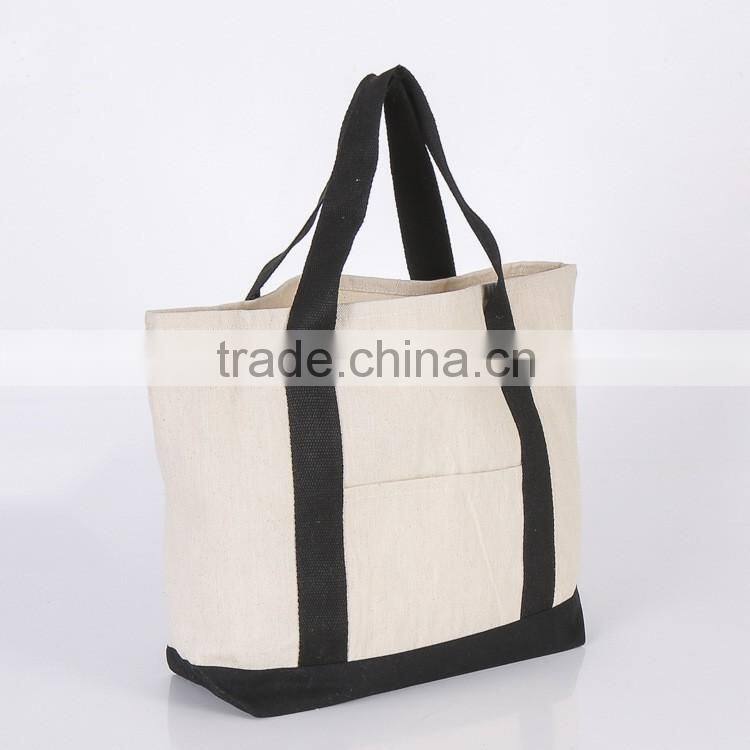 Open top style cotton canvas shopping bags, bottom,no side shape ,with Reinforcement handle