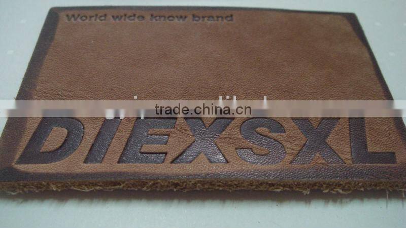 2014 hot sale color embossed jeans real leather patches