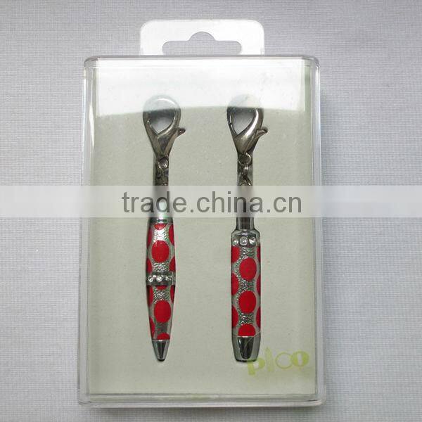 Metal mini ballpoint pen with keychain and mini torch with keychain packed in a gift box