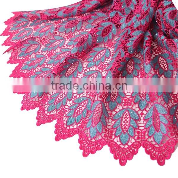 2016 High quality guipure cord lace embroidery fabric with stones latest style custom lace fabric for wedding dress