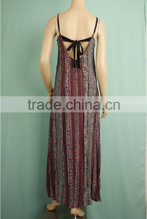 OEM printed rayon beach wear maxi open back sexy spaghetti strap girl's dress YLD254782013
