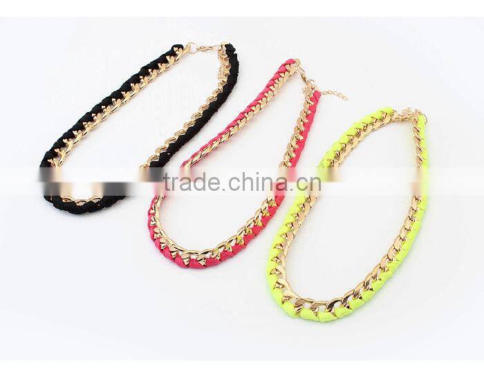 Hot sale fashion jewelry golden alloy rope braided metal necklace