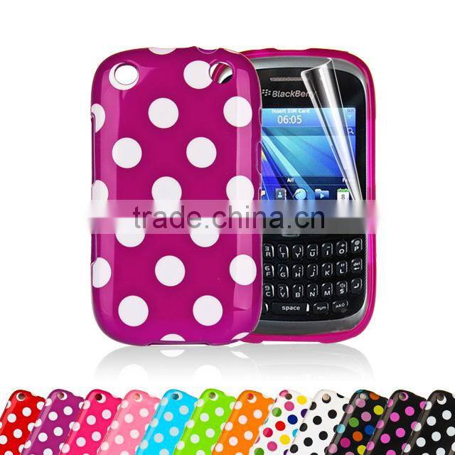 Set Screen Protector And Case For Blackberry 9320 , Polka Dots Gel TPU Case For Cell Phone