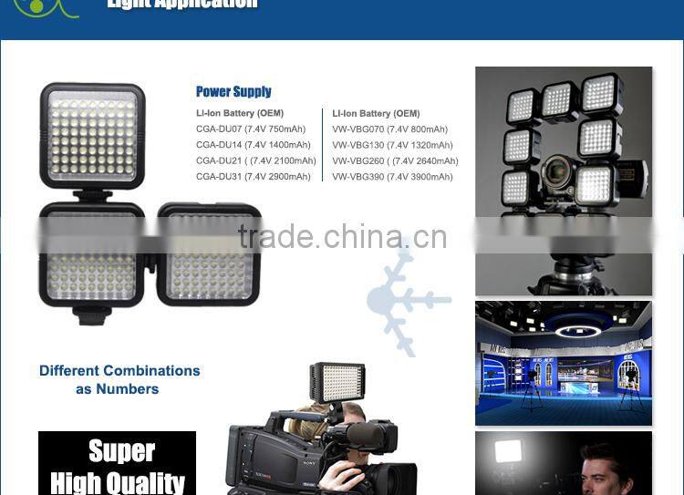 Small size 72pcs leds video light for mobilephone or camera with battery