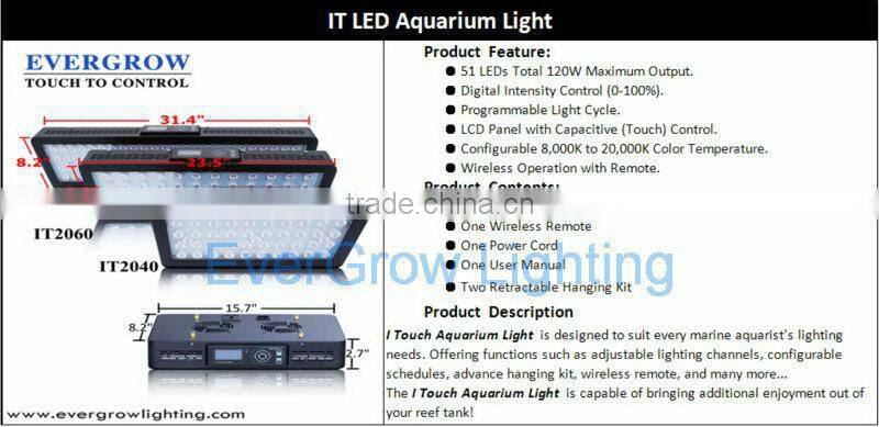 Touch Control 120W Auto Dimming Pendent LED Aquarium Lamps for Marine Coral Reef Tank