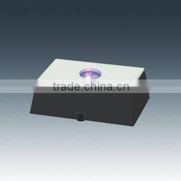 3D laser engraved crystal cube with multicolor round rotating led light base/rotating display led light stand