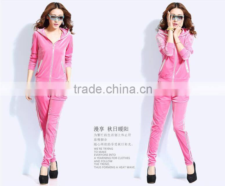 Classic polyester winter fitness sportswear velvet blue colored sportswear