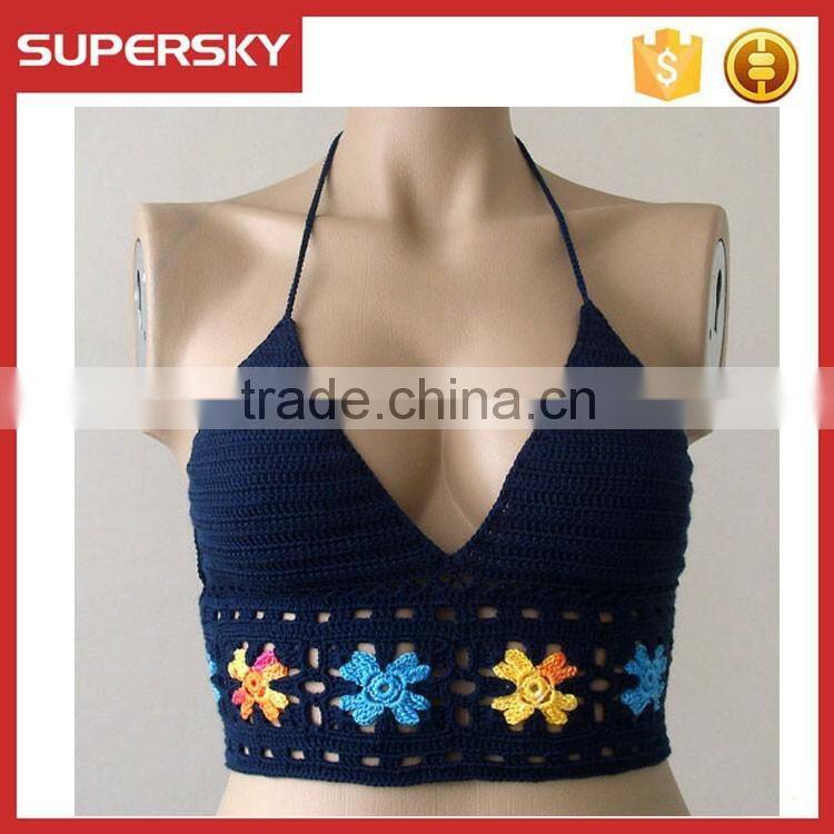 C793 crochet bikini top open hot sex girl photo hand crochet backless white bikini top