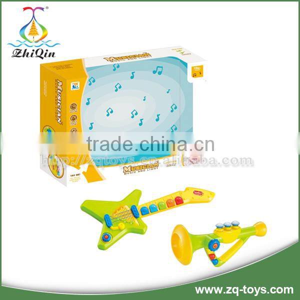 2 in 1 Cartoon musical instrument toy plastic toy trumpet electric bass guitar
