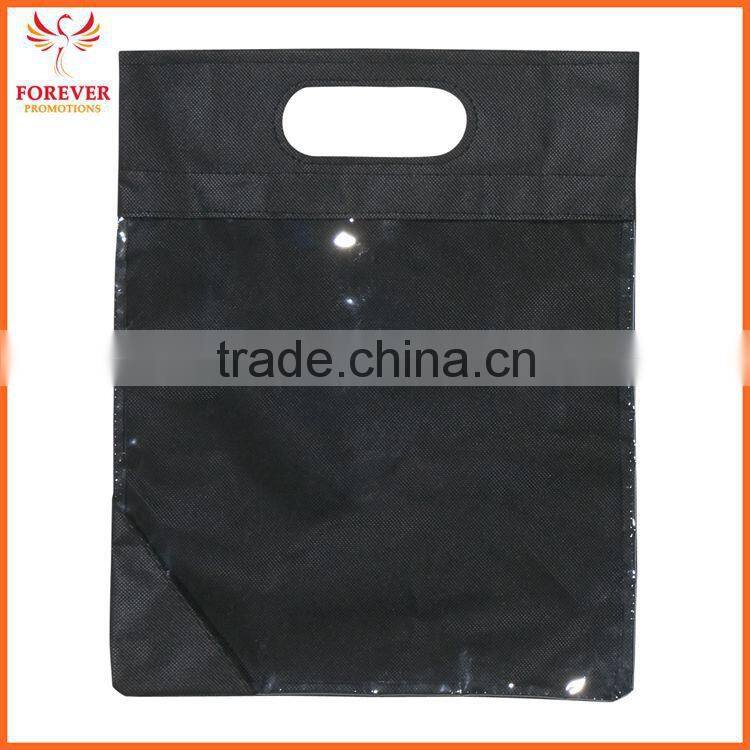 Custom Logo Exhibition Cheap Non-woven Clear View Die Cut Handles Tote Bag For Sale