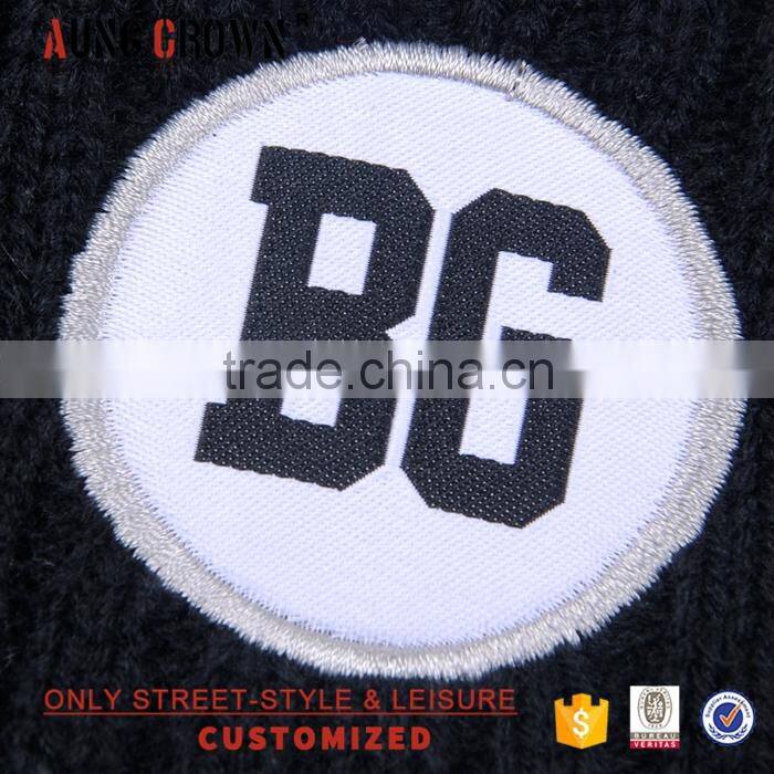 Custom acrylic cuff beanie knitted hat with custom patch