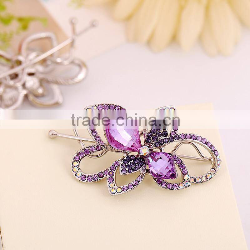 Women Fashion Chic Clear Crystal Inlaid Clover Hairpin Hair Clip Hot clip