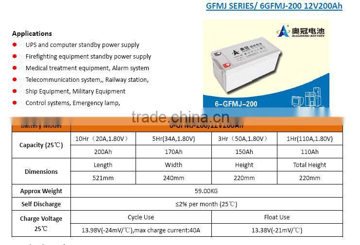 12V200Ah telecom battery UPS battery