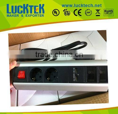 Horizontal desktop tabletop French power Socket outlet with USB ports