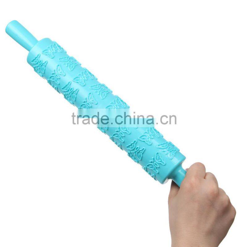 Reposteria Kitchen Non-Stick Embossed butterfly Plastic Rolling Pin Fondant decorating Dough Roller baking tools