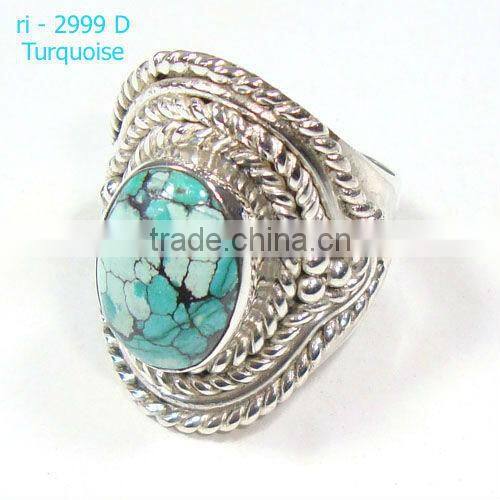 Indian 925 Sterling Silver Tibetan Turquoise Ring