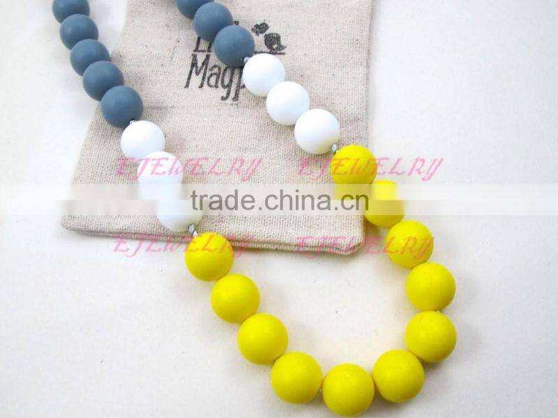 gray white&yellow 8mm round silicone teething beads necklace breakaway clasps copper teething necklace teething Baby TN049