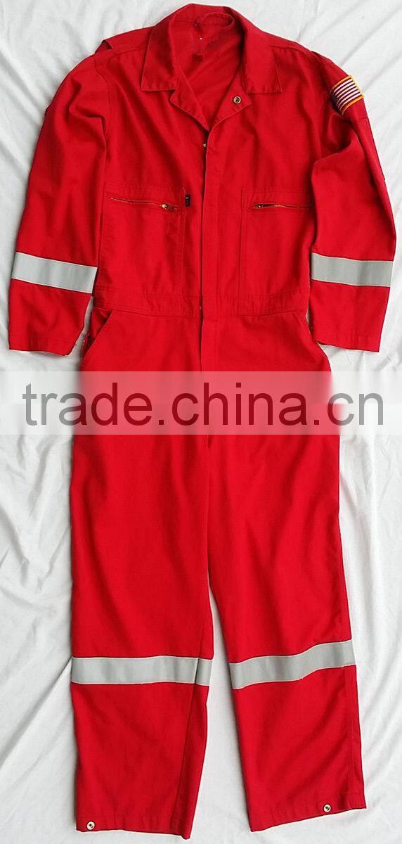 red coverall with printing and reflective tapes fire proof