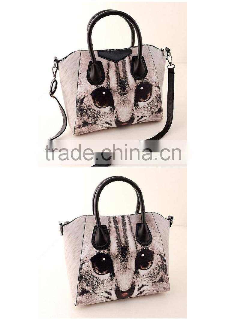 2015 new handbag shoulder bag Messenger bag Korean style PU fashion ladies bag printing cat eyes handbag free shipping