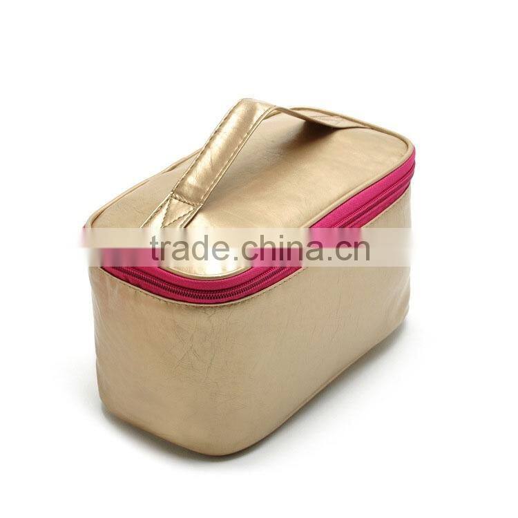 Golden large capacity cosmetic carry case,make up pouch with handle