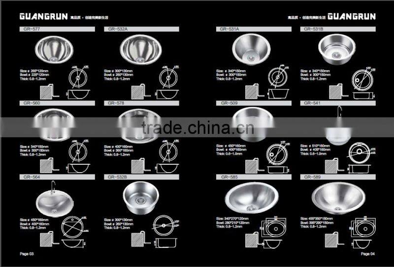 Yacht,Boat,Train and Public Mobile Toilet Used Stainless Steel Round Hand Wash Basin Kitchen Sink GR-Y532A