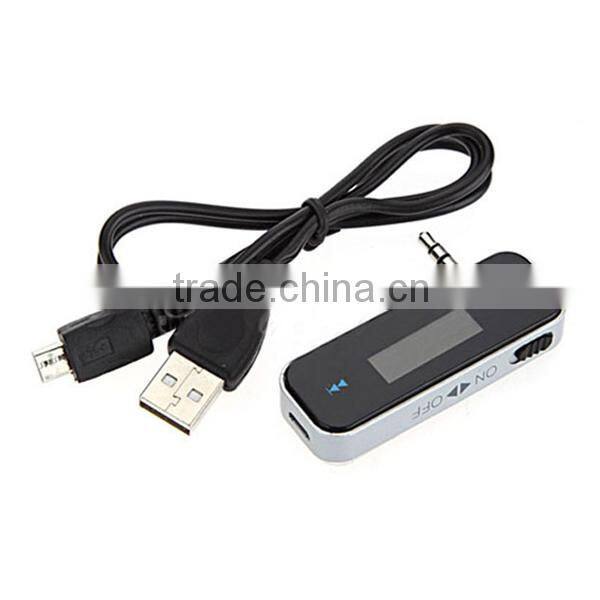 small size FM transmitter with 3.5mm audio jack with LCD displays frequency with back-ligh