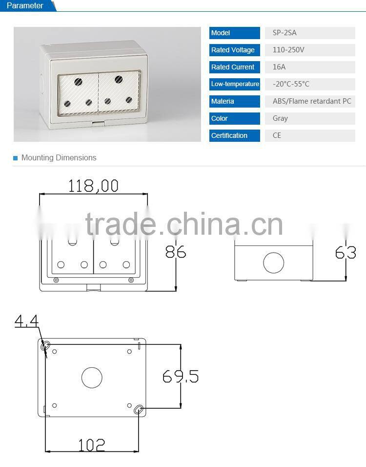 African Style IP65 Waterproof Female Plug Sockets and Switches