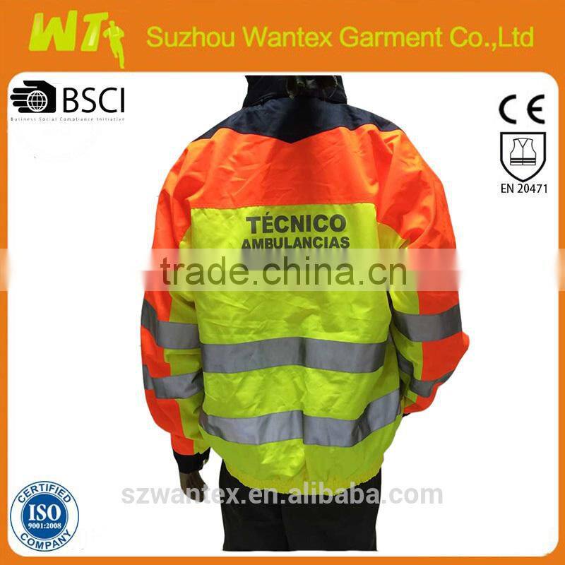 EN20471/343 fluo-yellow/orange winter waterproof winter men 7 in 1 bomber jacket park with reflector