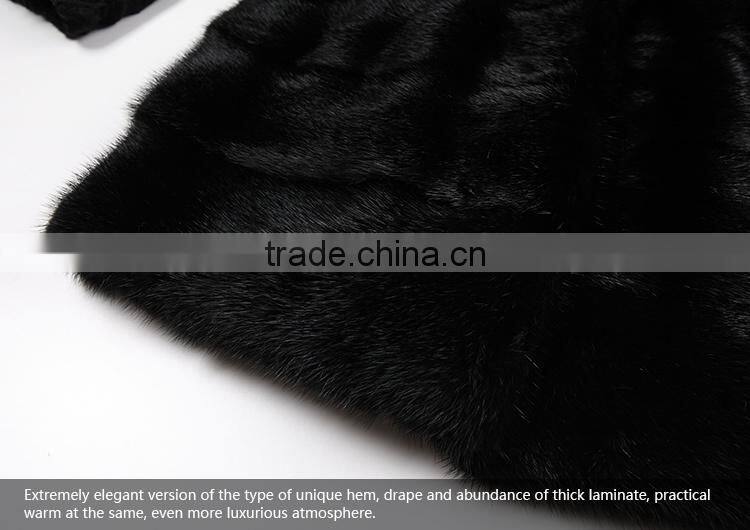 hot sale women black whole mink pelt long fur coat for winter