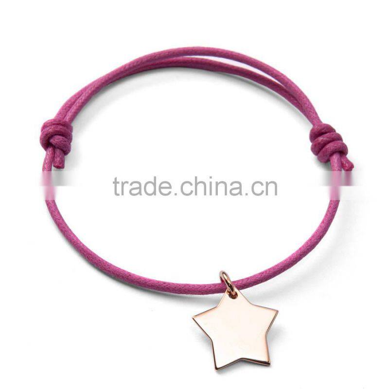 Handmade Custom Stainless Steel Girl and Boy Wax Cord Bracelet