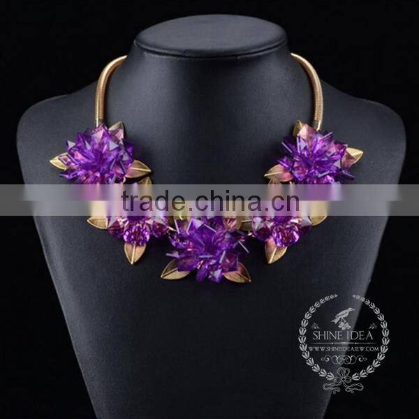 high quality crystal flower chunky statement necklace tin alloy fashion women pendant necklace 6390074