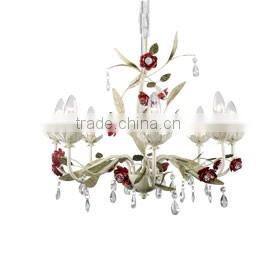 SD0950/6 Rural Style Wrought Iron With Peony Flower Chandelier