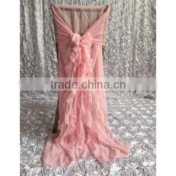 Fashionable design cheap pink chiffon ruffled wedding chair covers