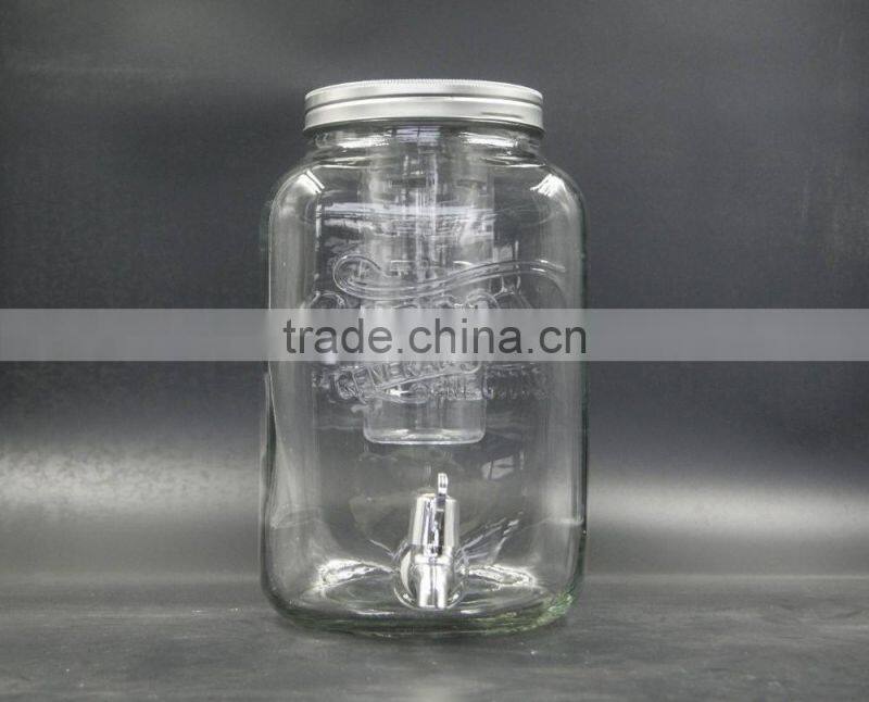 6L Clear Glass Beverage Dispenser Jar Gibson ice bucket bottle with tap