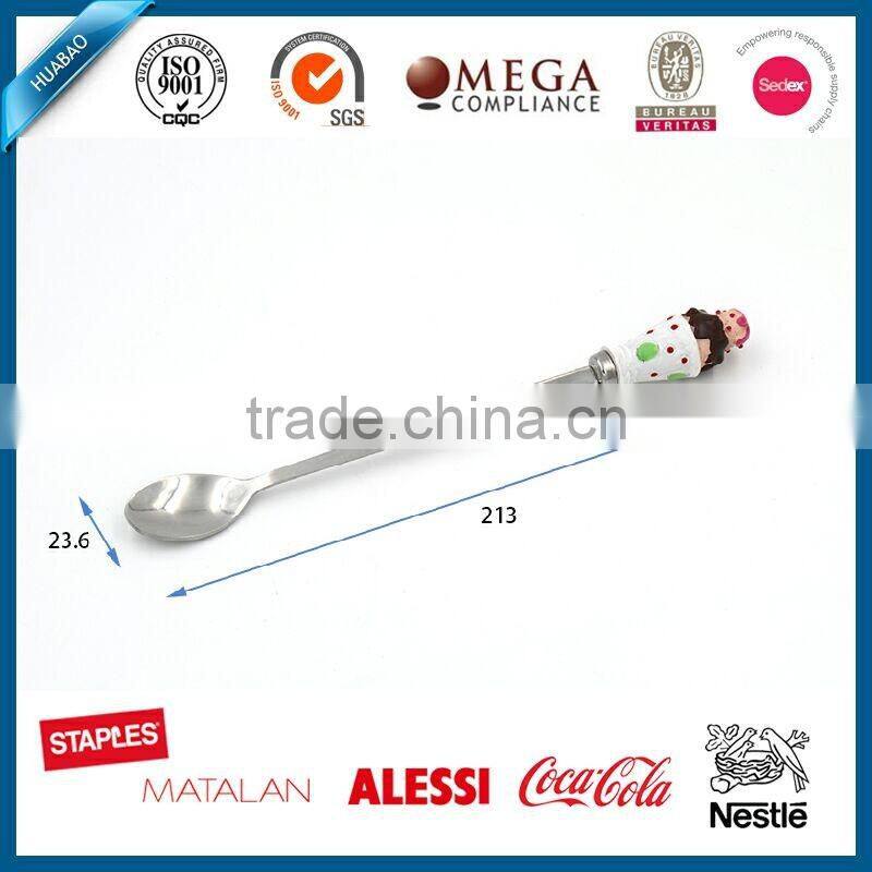 Cute creram polyresin head spoon, spoon rest, cutlery with long handle