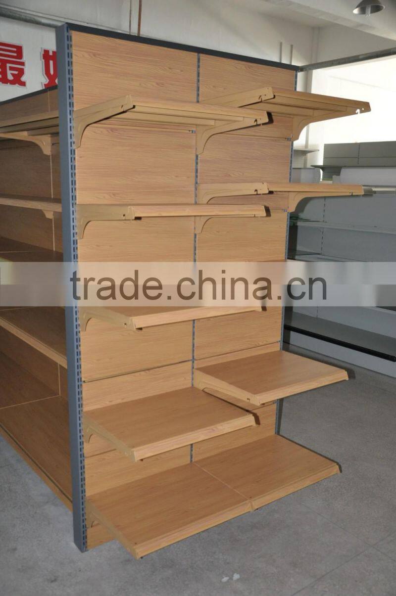 convenience store/shop gondola with plastic shelf labels