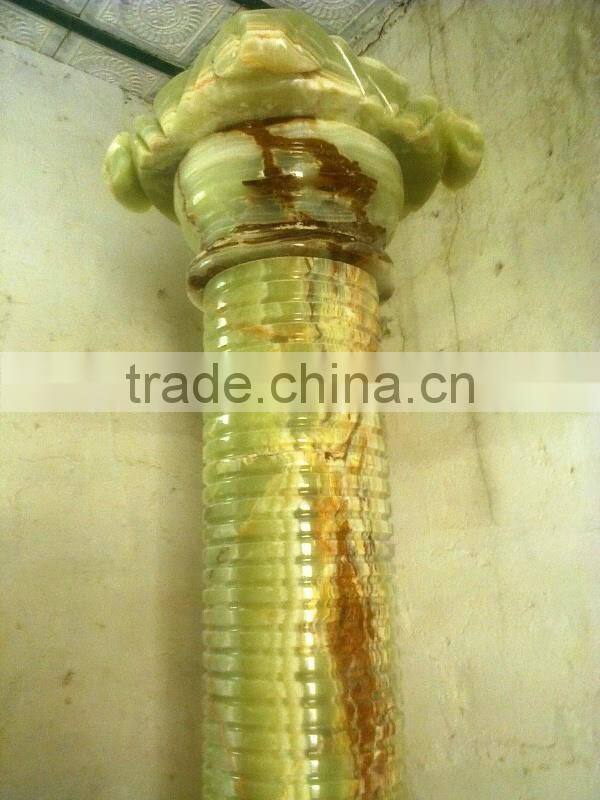 A GRADE DARK GREEN ONYX COLUMNS PILLARS CARVED TOP