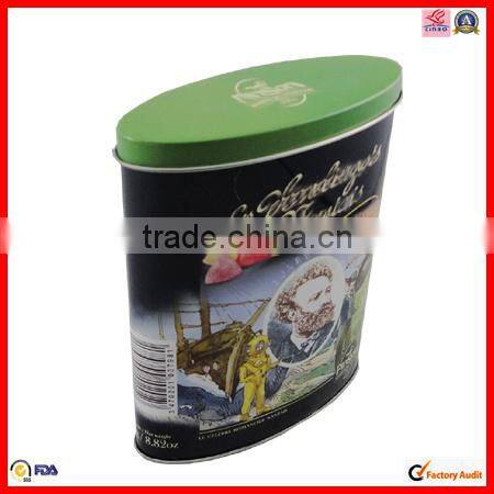 high quality oval shape custom coffee tin box